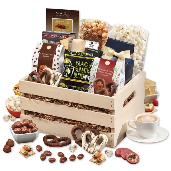 Wooden crate filled with a variety of food.... from ASI 68680 Maple Ridge Farms Inc