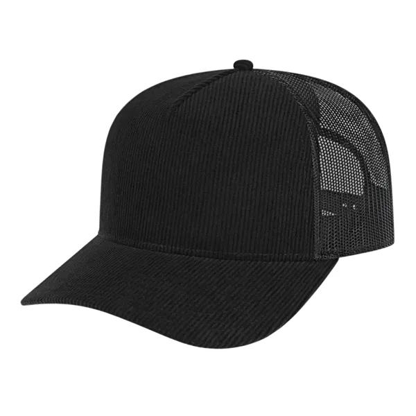 Medium profile five panel structured cap with a modified flat visor... from ASI 43792 Cap America Inc