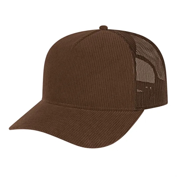 Medium profile five panel structured cap with a modified flat visor... from ASI 43792 Cap America Inc