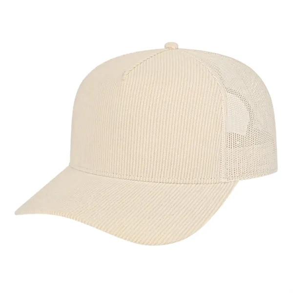 Medium profile five panel structured cap with a modified flat visor... from ASI 43792 Cap America Inc