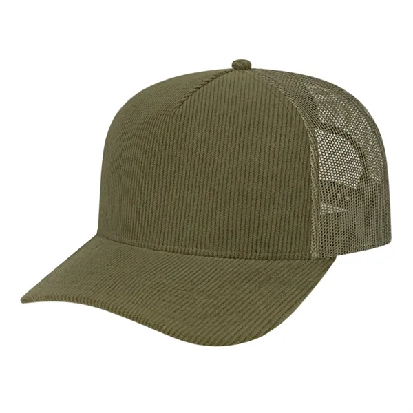 Medium profile five panel structured cap with a modified flat visor... from ASI 43792 Cap America Inc