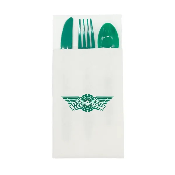 4.25" x 8.5 three-piece utensil set with plastic fork, knife and... from ASI 91880 Tranter Graphics Inc