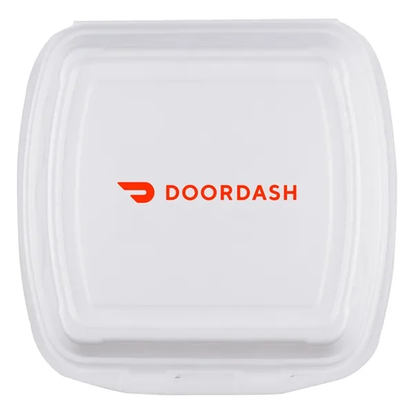 9" x 9" recyclable foam takeout style food container with attached... from ASI 91880 Tranter Graphics Inc