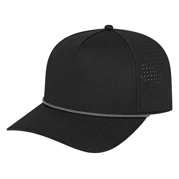 Medium profile five panel structured cap with a modified flat visor... from ASI 43792 Cap America Inc