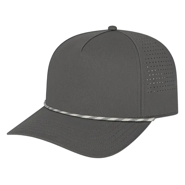 Medium profile five panel structured cap with a modified flat visor... from ASI 43792 Cap America Inc