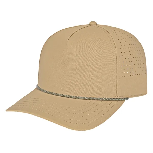 Medium profile five panel structured cap with a modified flat visor... from ASI 43792 Cap America Inc