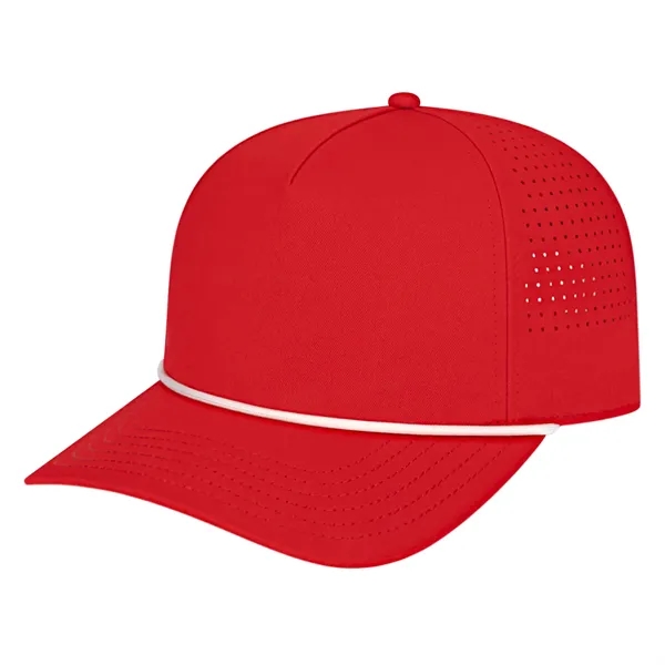 Medium profile five panel structured cap with a modified flat visor... from ASI 43792 Cap America Inc