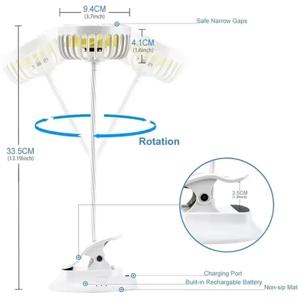 Clip-on stroller fan with rechargeable battery and adjustable design.... from ASI 39552 BEL Promo