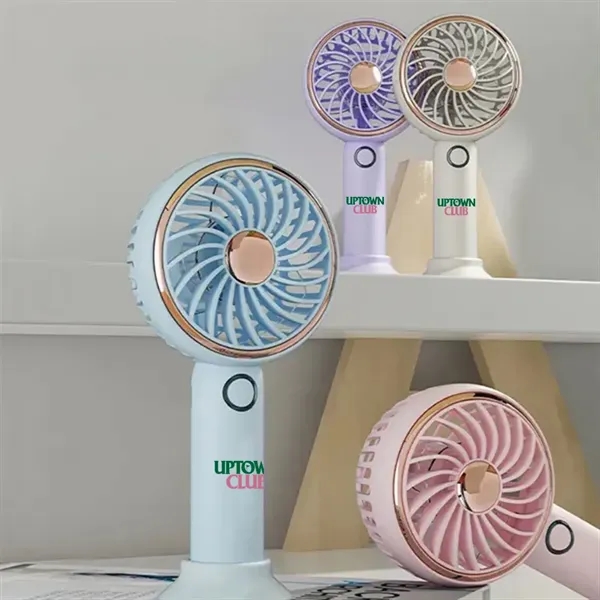 Handheld mini fan with LED light and lanyard; charges via USB.... from ASI 39552 BEL Promo