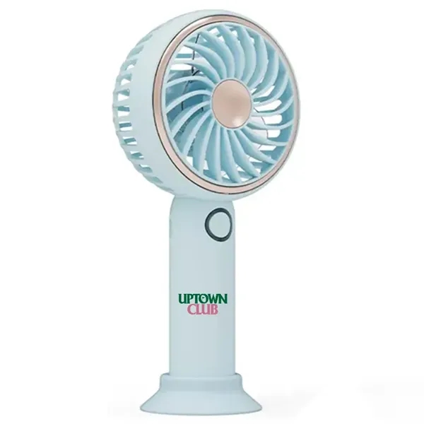 Handheld mini fan with LED light and lanyard; charges via USB.... from ASI 39552 BEL Promo
