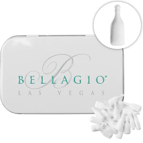 Rectangular Tin with Bottle Shaped Mints... from ASI 44900 NC Custom (CI/Lanco) / Chocolate Inn