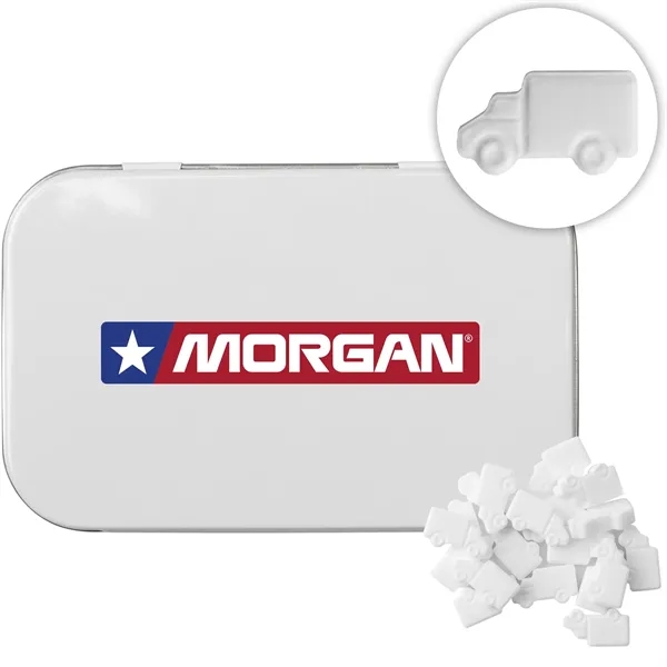 Rectangular Tin with Truck Shaped Mints... from ASI 44900 NC Custom (CI/Lanco) / Chocolate Inn