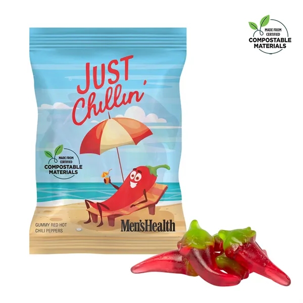 4 oz eco bag compostable with Red Hot Chili Pepper Gummies... from ASI 44900 NC Custom (CI/Lanco) / Chocolate Inn