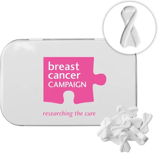 Rectangular Tin with Ribbon Shaped Mints... from ASI 44900 NC Custom (CI/Lanco) / Chocolate Inn