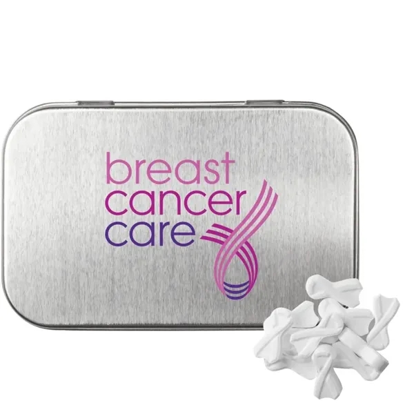 Rectangular Tin with Ribbon Shaped Mints... from ASI 44900 NC Custom (CI/Lanco) / Chocolate Inn