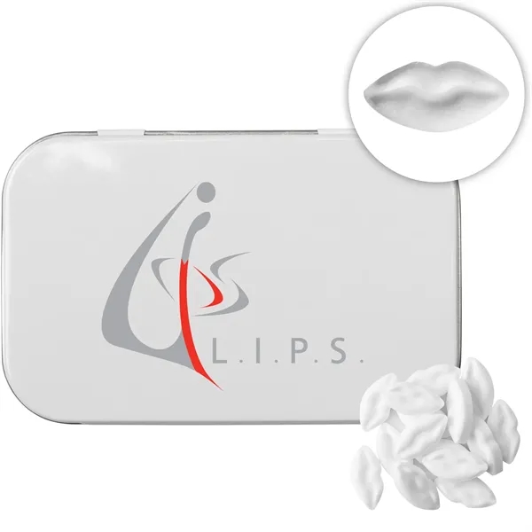 Rectangular Tin with Lip Shaped Mints... from ASI 44900 NC Custom (CI/Lanco) / Chocolate Inn