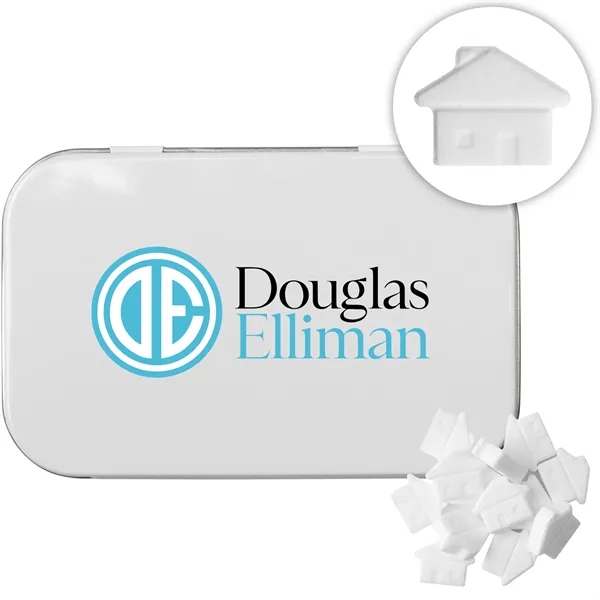 Rectangular Tin with House Shaped Mints... from ASI 44900 NC Custom (CI/Lanco) / Chocolate Inn