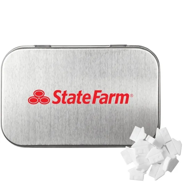 Rectangular Tin with House Shaped Mints... from ASI 44900 NC Custom (CI/Lanco) / Chocolate Inn