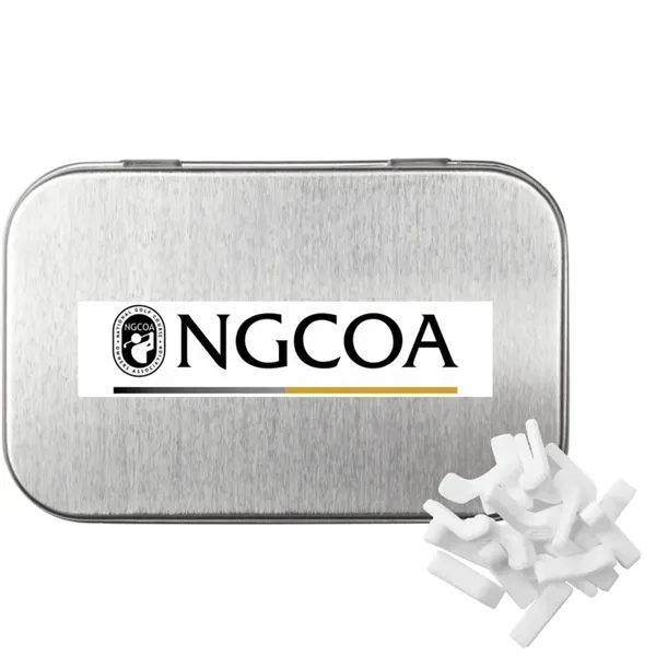 Rectangular Tin with Golf Club Shaped Mints... from ASI 44900 NC Custom (CI/Lanco) / Chocolate Inn