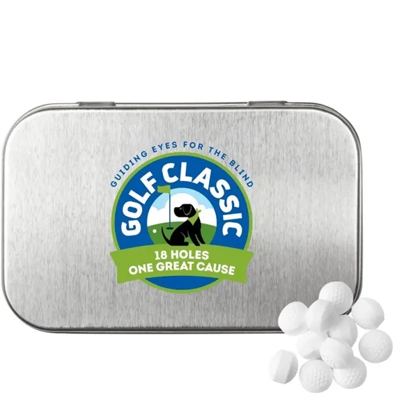 Rectangular Tin with Golf Ball Shaped Mints... from ASI 44900 NC Custom (CI/Lanco) / Chocolate Inn