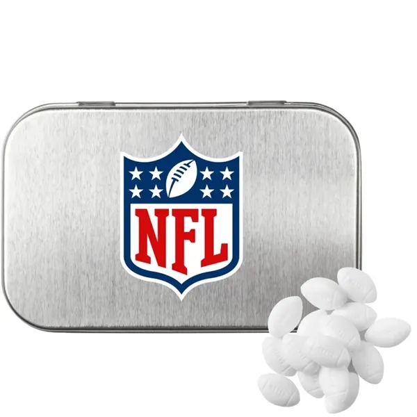 Rectangular Tin with Football Shaped Mints... from ASI 44900 NC Custom (CI/Lanco) / Chocolate Inn