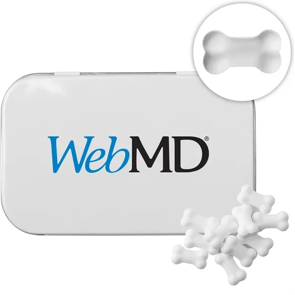 Rectangular Tin with Bone Shaped Mints... from ASI 44900 NC Custom (CI/Lanco) / Chocolate Inn