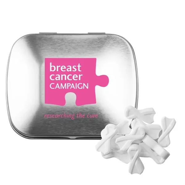 Customizable domed tin filled with ribbon shaped, sugar-free mints; includes full... from ASI 44900 NC Custom (CI/Lanco) / Chocolate Inn Chocolate Inn/Taylor & Grant Lanco