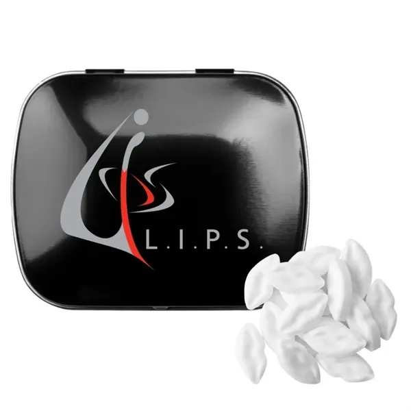 Customizable domed tin filled with lip shaped, sugar-free mints; includes full... from ASI 44900 NC Custom (CI/Lanco) / Chocolate Inn Chocolate Inn/Taylor & Grant Lanco