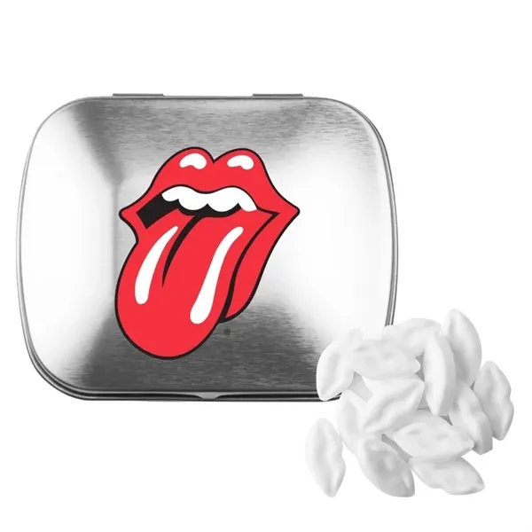Customizable domed tin filled with lip shaped, sugar-free mints; includes full... from ASI 44900 NC Custom (CI/Lanco) / Chocolate Inn Chocolate Inn/Taylor & Grant Lanco