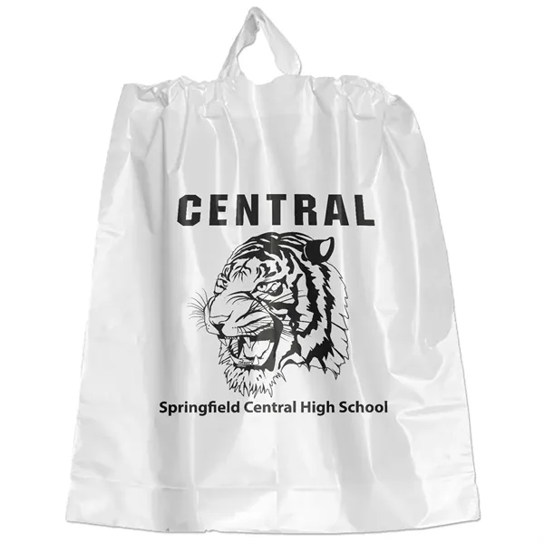 Low-density plastic bag with poly-draw handles.... from ASI 37940 Bag Makers Inc