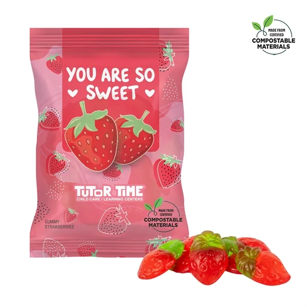 4 oz eco bag compostable with 3D Gummy Strawberries... from ASI 44900 NC Custom (CI/Lanco) / Chocolate Inn