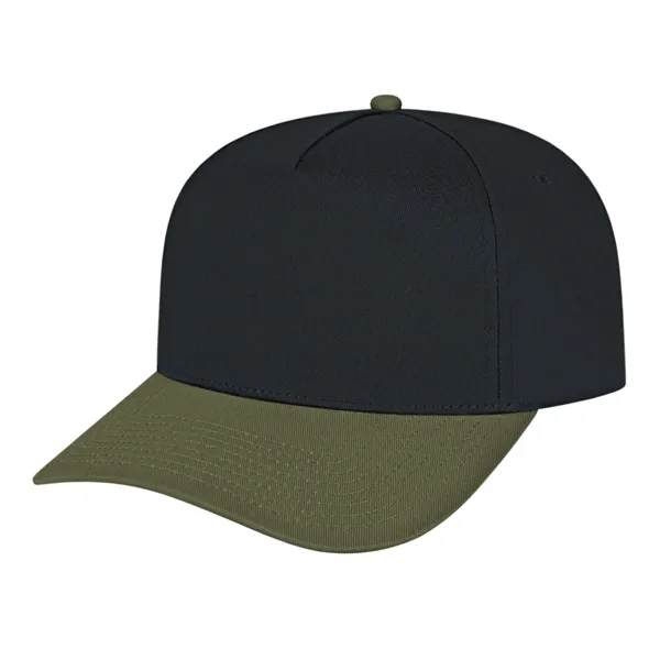 Medium profile five panel structured cap with a modified flat visor... from ASI 43792 Cap America Inc