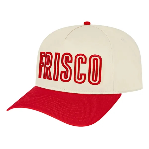 Medium profile five panel structured cap with a modified flat visor... from ASI 43792 Cap America Inc