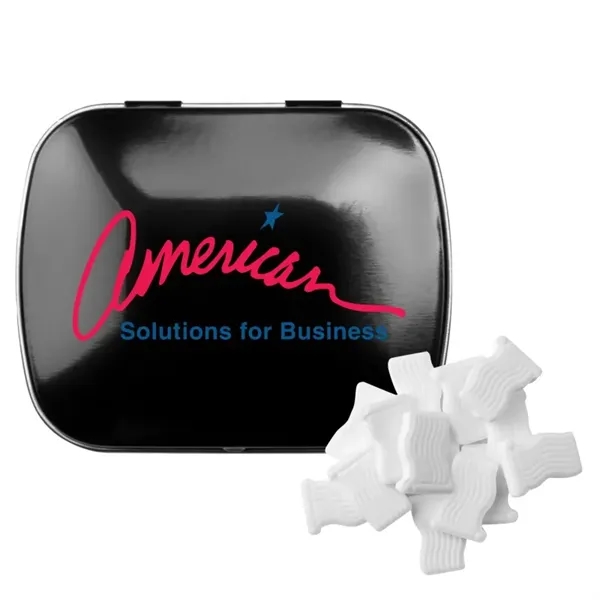 Customizable domed tin filled with flag shaped, sugar-free mints; includes full... from ASI 44900 NC Custom (CI/Lanco) / Chocolate Inn Chocolate Inn/Taylor & Grant Lanco