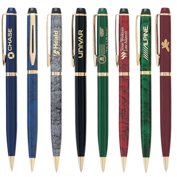 Metal twist-action ballpoint pen with a colored barrel and gold clip... from ASI 68190 Lungsal / Lungsal