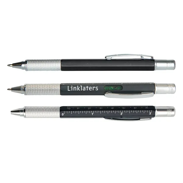 This twist-action, tool equipped ballpoint pen features a silver barrel with... from ASI 52710 Lincoln Line