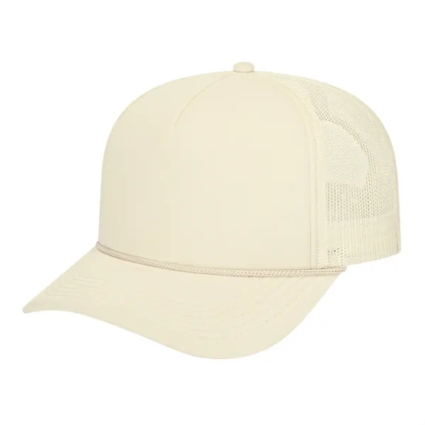 Medium profile five panel structured cap with a modified flat visor... from ASI 43792 Cap America Inc