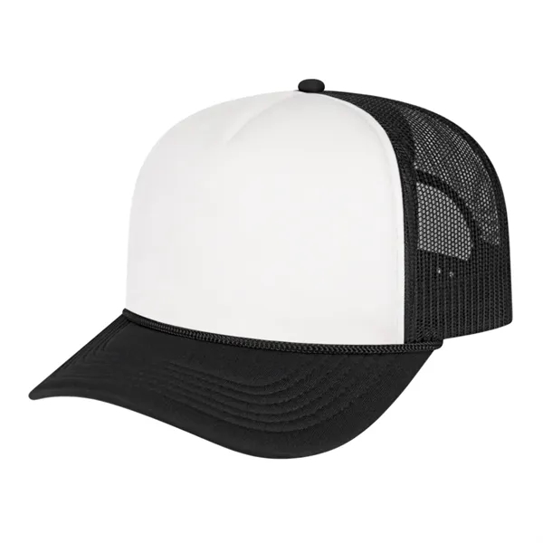 Medium profile five panel structured cap with a modified flat visor... from ASI 43792 Cap America Inc