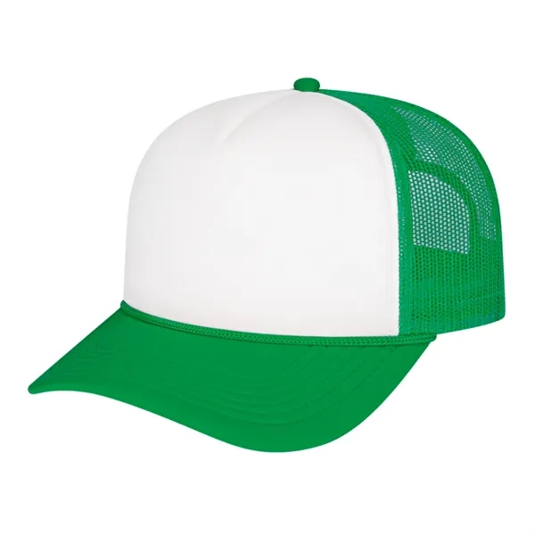 Medium profile five panel structured cap with a modified flat visor... from ASI 43792 Cap America Inc