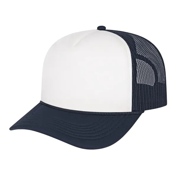 Medium profile five panel structured cap with a modified flat visor... from ASI 43792 Cap America Inc