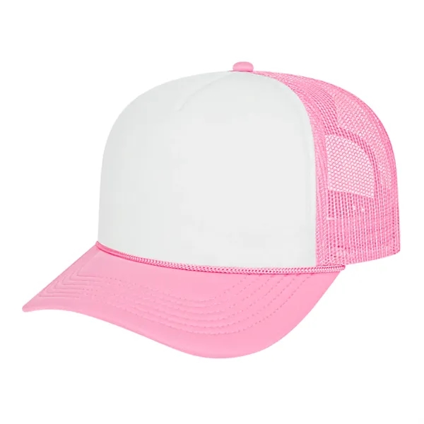 Medium profile five panel structured cap with a modified flat visor... from ASI 43792 Cap America Inc