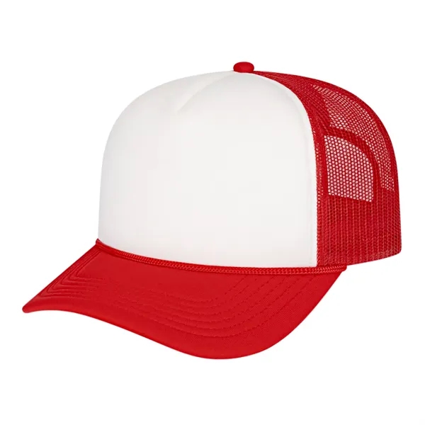 Medium profile five panel structured cap with a modified flat visor... from ASI 43792 Cap America Inc
