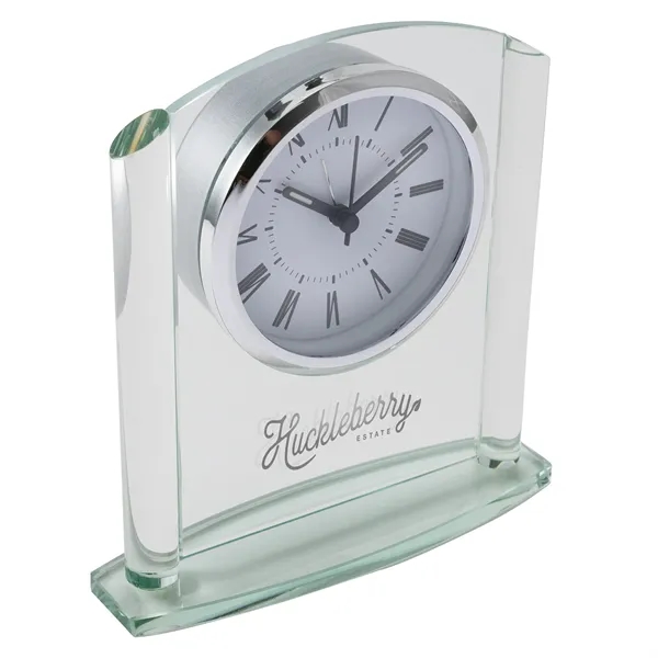 Arched glass clock with base, built-in alarm and silver dial.... from ASI 68507 The Magnet Group / Benchmark Crystal & Clocks