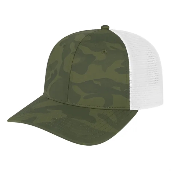 Medium profile six panel structured cap with a modified flat visor... from ASI 43792 Cap America Inc