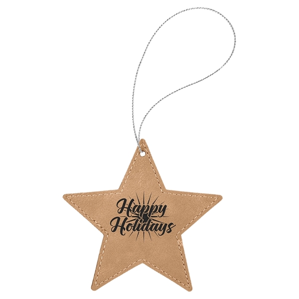 4" x 4" x 0.125" star-shaped leatherette Christmas ornament with silver... from ASI 92531 Unique Custom Products / UCP