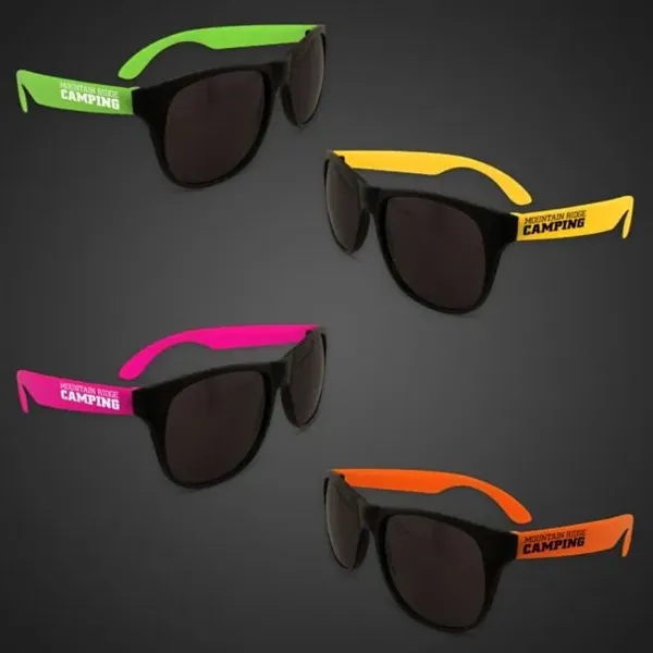 Plastic sunglasses with black frames and neon colored arms.... from ASI 42016 Brighter Promotions Inc / Chemical Light™