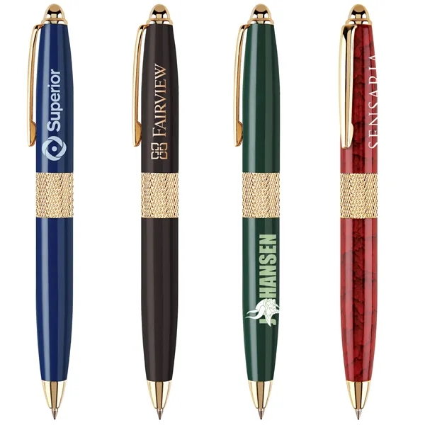 Brass twist-action ballpoint pen with an enamel-coated barrel and shiny gold... from ASI 68190 Lungsal / Lungsal
