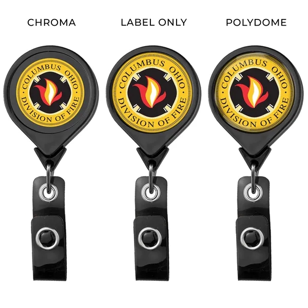Jumbo round retractable badge reel in solid colors, alligator clip back,... from ASI 49470 DEVARA