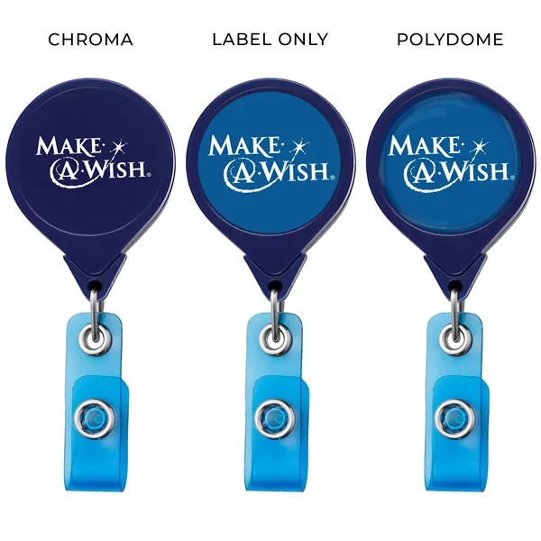 Jumbo round retractable badge reel in solid colors, alligator clip back,... from ASI 49470 DEVARA