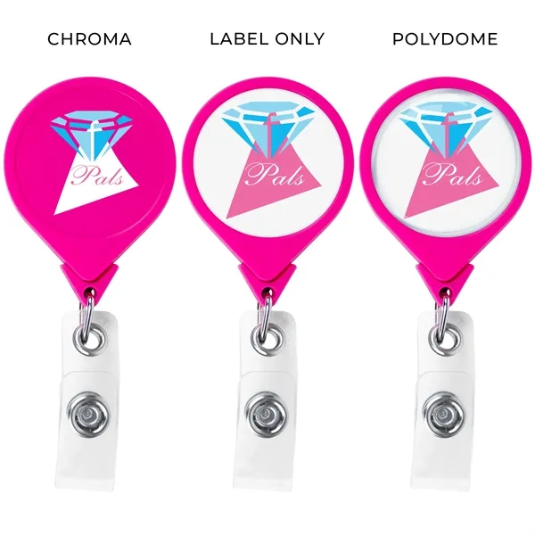 Jumbo round retractable badge reel in solid colors, alligator clip back,... from ASI 49470 DEVARA
